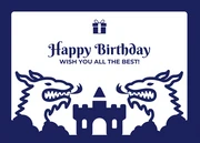 Navy And White Playful Classic Illustration Castle Birthday Postcard - Page 1