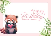 Pink And White Cute Cheerful Illustration Red Panda Birthday Postcard - Page 1