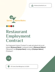 Restaurant Employment Contract Template - page 1