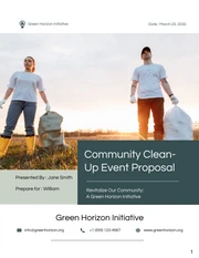 Dark Green Simple Community Clean-Up Event Proposal - Page 1