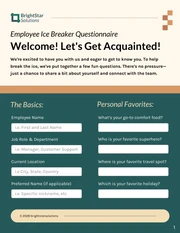 Ice Breaker Questionnaire for Team Engagement HR Forms - page 1