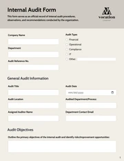 Internal Audit Form Template - page 1