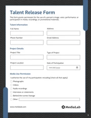 Talent Release Form Template - Página 1
