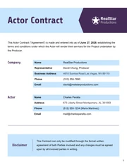 Actor Contract Template - page 1