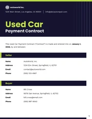 Used Car Payment Contract Template - page 1