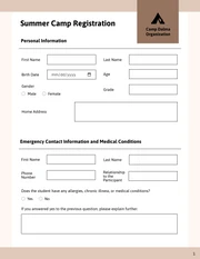 White and Cream Summer Event Camp Registration Forms - Page 1