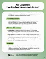 Green and White Non-Disclosure Agreement Contract - Página 1