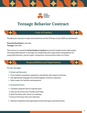 Teenage Behavior Contract Template - Page 1