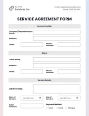 Service Agreement Form - Page 1