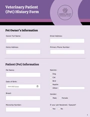 Veterinary Patient History Form Template - Page 1