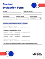 Student Evaluation Form Template - Seite 1
