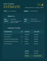 Event Planning Estimate Template - page 1