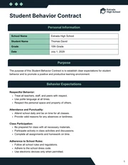 Student Behavior Contract Template - page 1