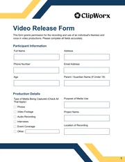 Video Release Form Template - Página 1