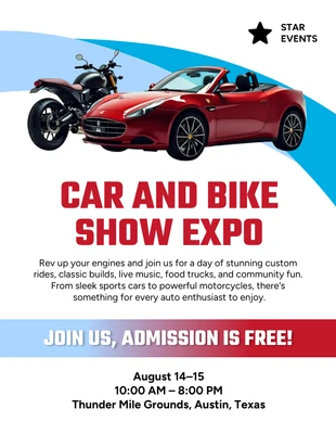 Free  Template: Plantilla de volante para exposición de coches y bicicletas
