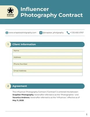 Free  Template: Influencer Photography Contract