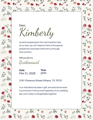 Free  Template: White Green Bridesmaid Invitation