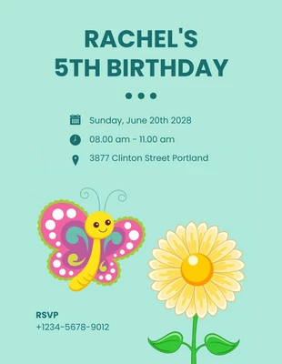 Free  Template: Invitación de cumpleaños con ilustración de mariposa simple verde claro