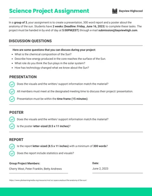 business  Template: E-Learning Science Project Assignment Brief