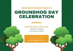 Free  Template: Cartão de comemoração do dia da marmota de ilustração simples verde escuro e branco
