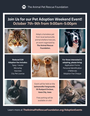 premium  Template: Flyer de l'événement d'adoption d'un animal de compagnie à but non lucratif