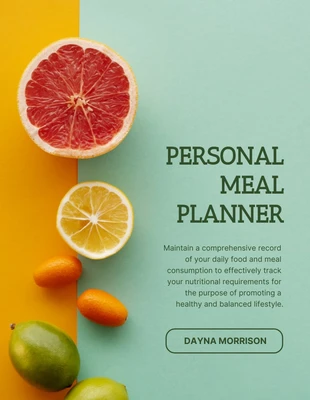 premium  Template: Portada del libro del diario de alimentos del planificador personal de comidas