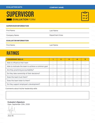 Free  Template: Simple Yellow and Blue Supervisor Evaluation Forms
