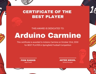 Free  Template: White And Red Modern Illustration Football Sport Certificate