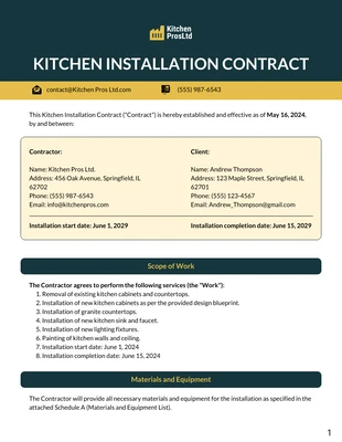 Free  Template: Modelo de contrato de instalação de cozinha