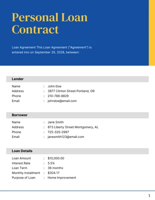 business  Template: Blue and Yellow Minimalist Loan Contracts