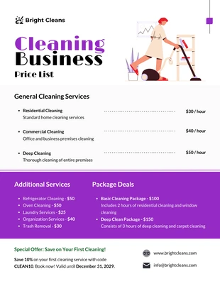 premium  Template: Cleaning Business Price List Template