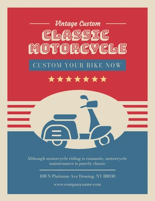 Free  Template: Poster Motocicleta Vintage Clássica Vermelha Amarela e Azul