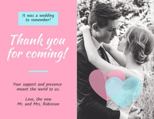 premium  Template: Cartão de agradecimento de casamento rosa