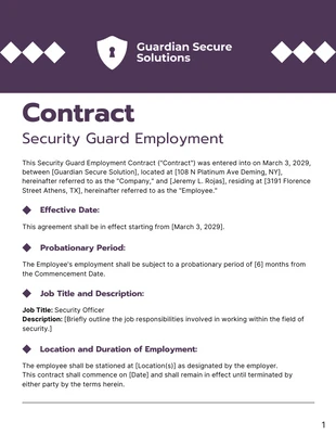 Free  Template: Security Guard Employment Contract Template