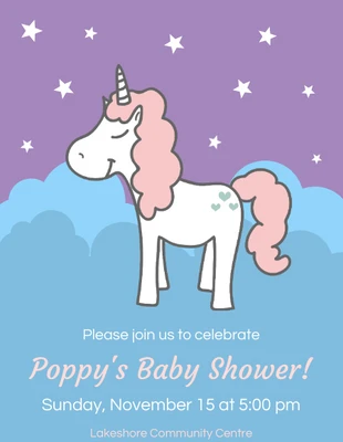 premium  Template: دعوة استحمام الطفل يونيكورن