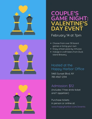 Free  Template: Couple's Game Night Valentine's Day Event Flyer