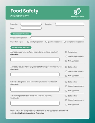 Free  Template: Formulários de Inspeção Verde