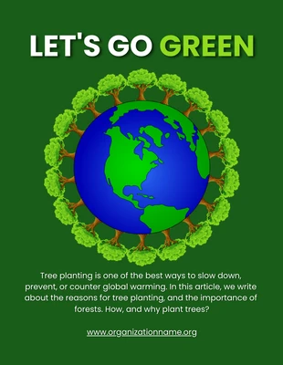 Green Simple Illustration Lets Go Green Environment Poster