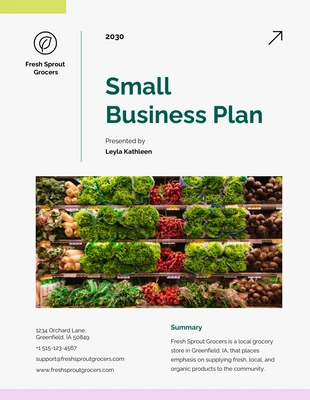 Free  Template: Grüner und rosafarbener Kleinunternehmensplan