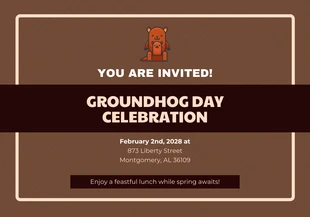 Free  Template: Carte de célébration du jour de la marmotte simple marron foncé