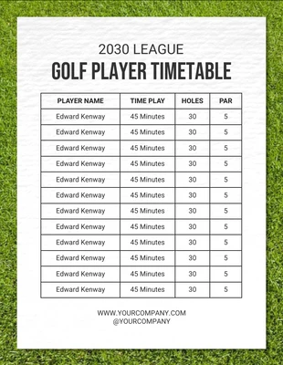 Free  Template: Green Modern Texture Golf Player Timetable Template