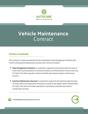 Free  Template: Plantilla de contrato de mantenimiento de vehículos