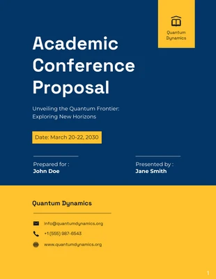 business  Template: مقترح المؤتمر الأكاديمي الأزرق والأصفر