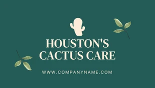 Free  Template: Cartão De Visita Verde Escuro Simples Cute Cactus Care