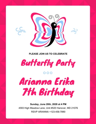 Free  Template: Weiße und rosa moderne geometrische Schmetterlings-Party-Einladung