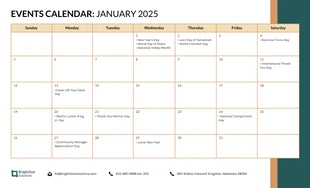 Free  Template: Modello di programma di lavoro per gli eventi del calendario 2025