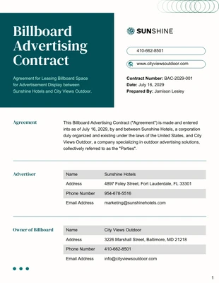business  Template: Billboard Advertising Contract Template