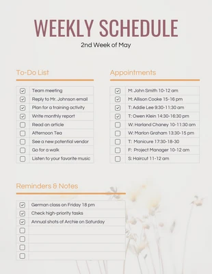 business  Template: Simple Overview Weekly Schedule