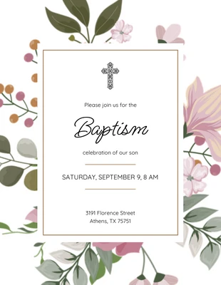 Free  Template: Invitación de bautizo moderna floral verde