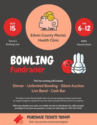 Free  Template: Dark Bowling Fundraising Poster